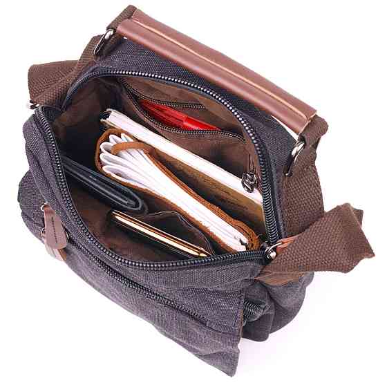 Стильна чоловіча сумка із щільного текстилю 21225 Vintage Чорна Київ