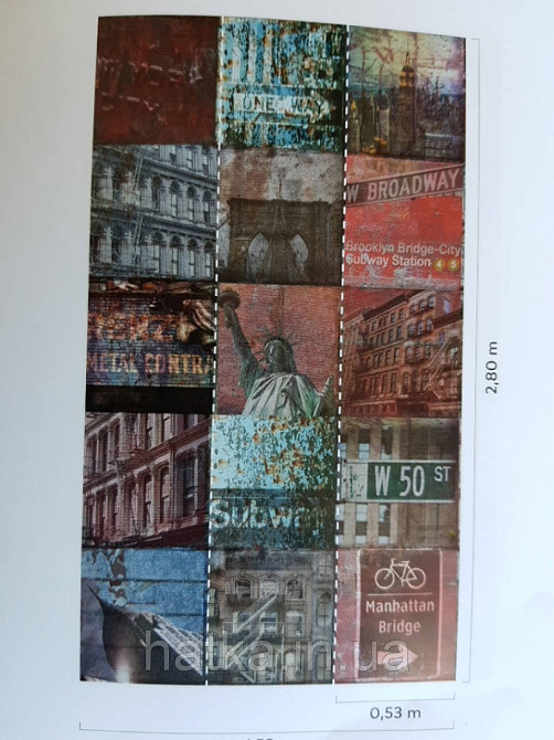 Обои виниловые Grandeco One roll one motif 2 A40101 панно 3д лофт город Нью-Йорк дома здания памятники надписи Киев - изображение 2