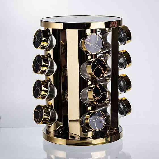 Yiwu Карусель для спецій 16 баночок по 100 мл чорний мармур HP-1370 Київ