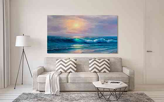 Картина полотно у вітальню / спальню  Морські хвилі   MLP_350 ( 60х30см ) 80х160см Київ