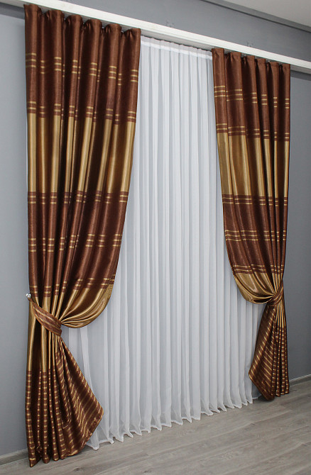 Комплект готових штор VR-Textil Софт № 1392ш Коричневий з золотистим 150х270 см 2 шт (33-0253) Київ - фото 3