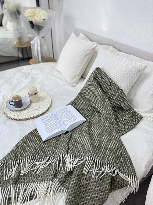 Vladi Плед Vladi 140x200 см из 100% вовни вівці з Нової Зеландії зелений Коломия - фото 1