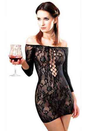 Сукня-сітка з декольте Anne De Ales FETISH DINNER Black S / M, оголене плече Sex Aura Київ