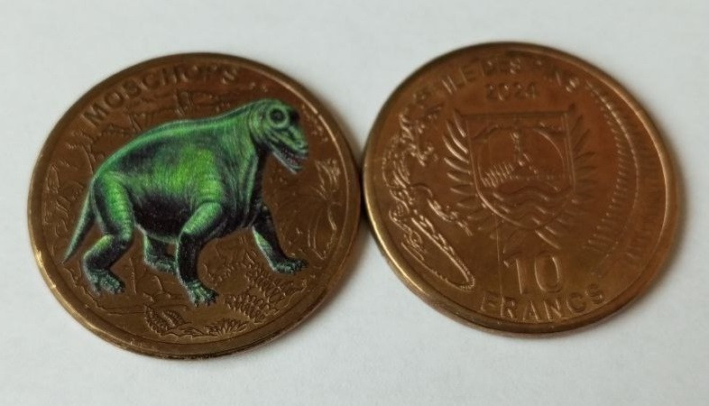 Острів Дес Пінс 10 франків 2024 динозавр МОСХОПС Полтава - изображение 1