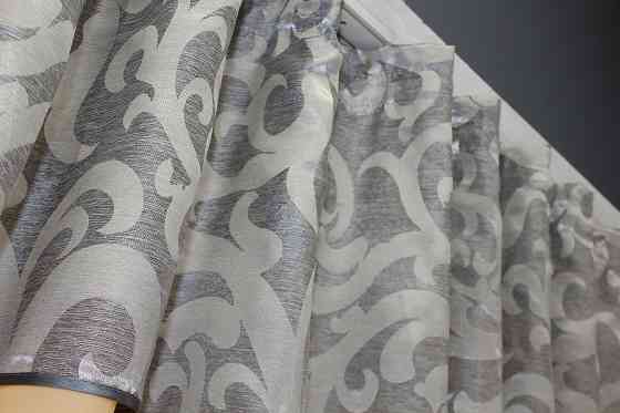 Кухонные шторы VR-Textil № 073к с ламбрекеном и подхватами персиковый с серым 270х170 см (52-0200) Киев