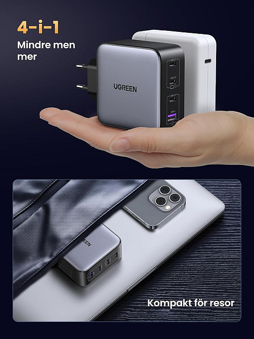 UGREEN Nexode 100W GaN повербанк, 4 порти USB-C та USB-A, швидка зарядка PD, PPS, адаптер для MacBook, iPhone, iPad, Galaxy Київ - фото 2