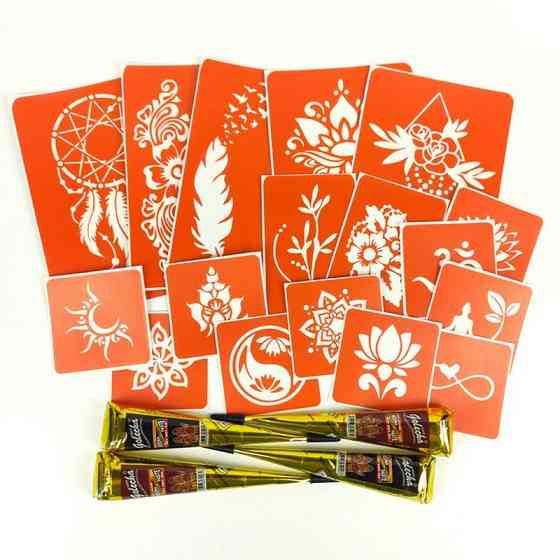 Набір кольорової хни з трафаретами для біо-тату №6 color-henna-set-06 Вінниця