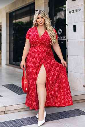 Довга літня сукня у квітковий принт "Bestie" | Норма і батал Червоний, 50 Київ