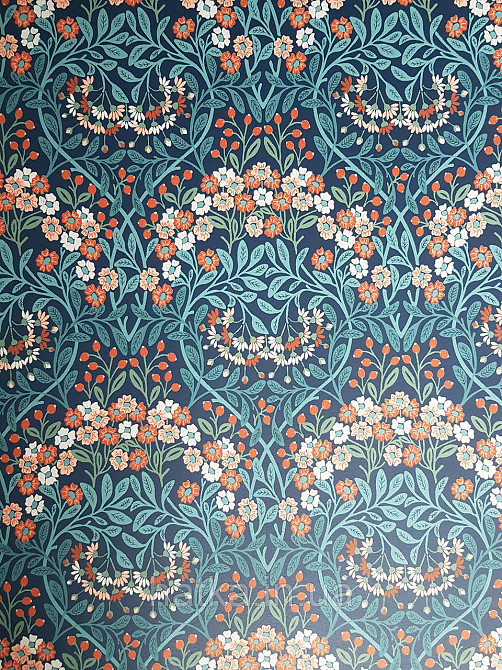 Шпалери флізелінові еко Rasch Sophia 0.53х10 рослинний принт квіти маленькі польові теракотові на синьому Київ - фото 2