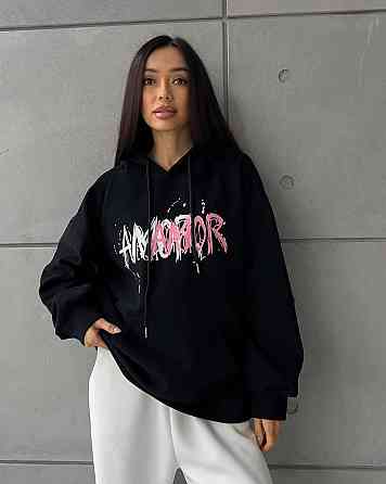 Жіноче тепле оверсайз худі AMORE трьохнитка на флісі Одеса