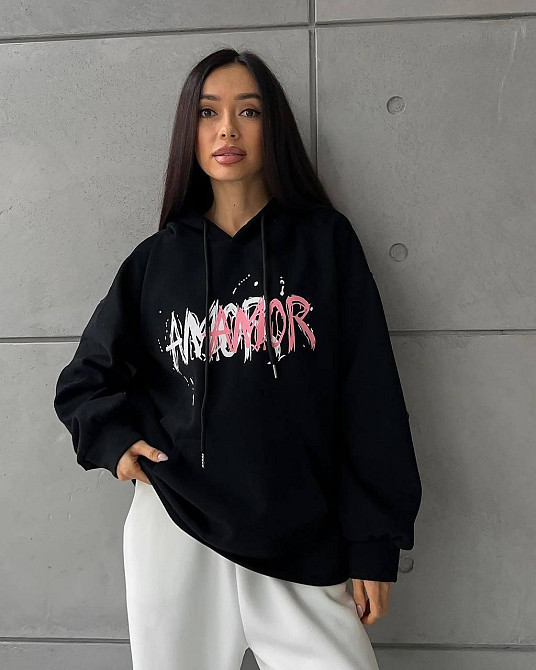 Жіноче тепле оверсайз худі AMORE трьохнитка на флісі Одеса - фото 1