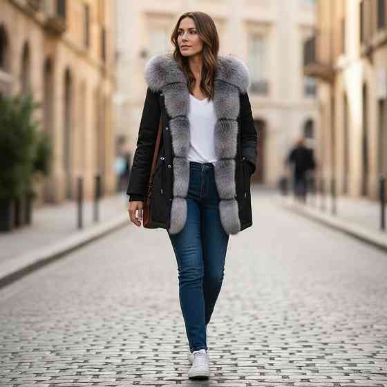 Парка жіноча з хутром блюфрост Чорний р48 75см Харків