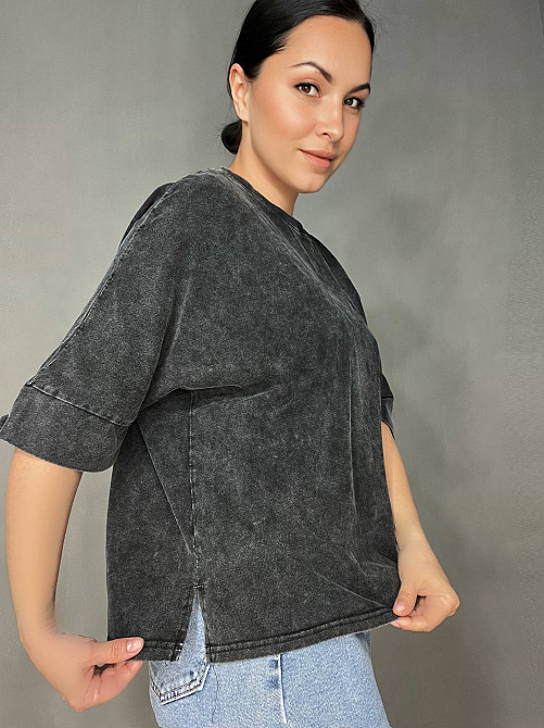 Футболка женская A-N 26030 вареная тай-дай оверсайз с вышивкой Mickey Mouse, черный, one size Киев - изображение 9