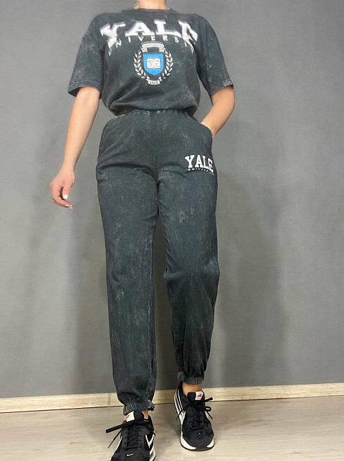 Костюм жіночий Coast Moda 4355 варений тай дай джоггери на резинці з футболкою з написом графіт, графіт, S Київ - фото 16