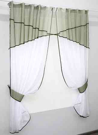 Кухонные шторы VR-Textil № 091к с ламбрекеном и подвязками оливковый с белым 280х170 см (59-710) Киев