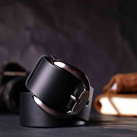 Люксовый ремень под джинсы из натуральной кожи GRANDE PELLE 11691 Черный Киев