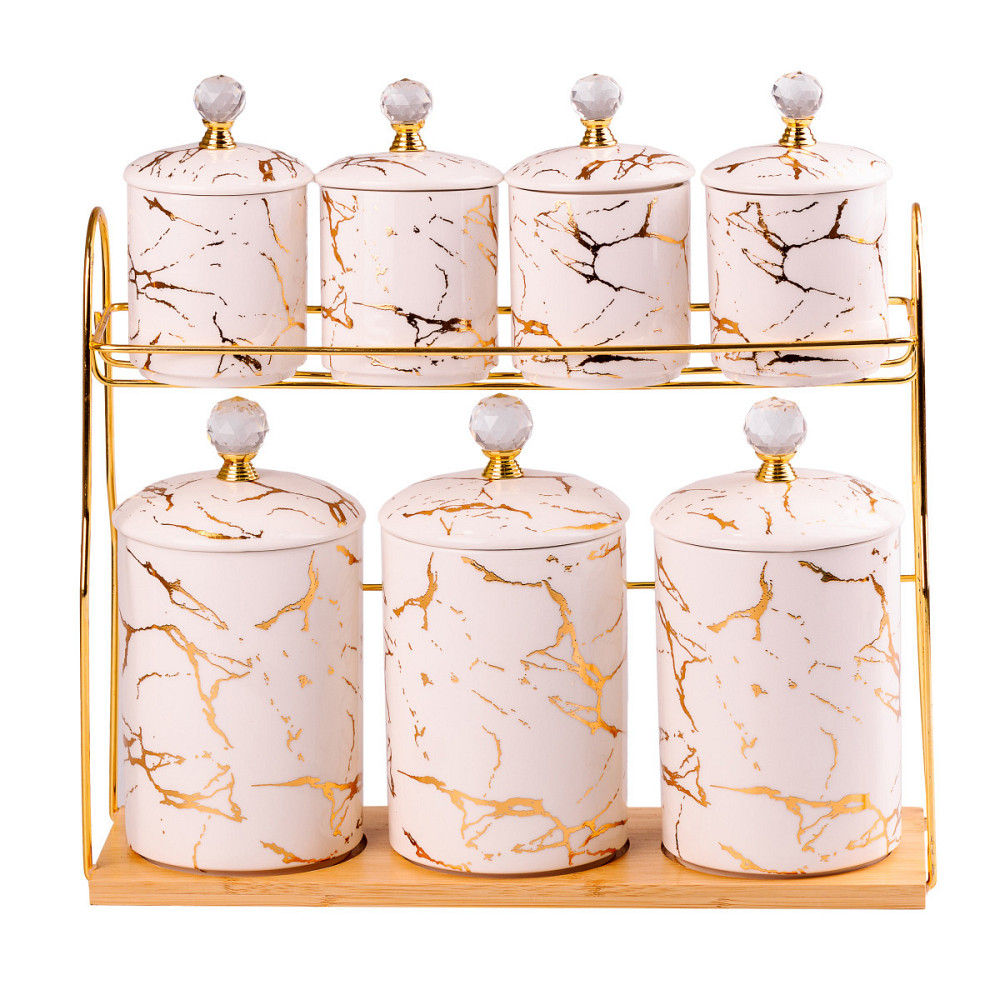 Набір для сипучих продуктів на металевій підставці 7 предметів по 300 мл і 700 мл HP-1215 Київ - фото 1