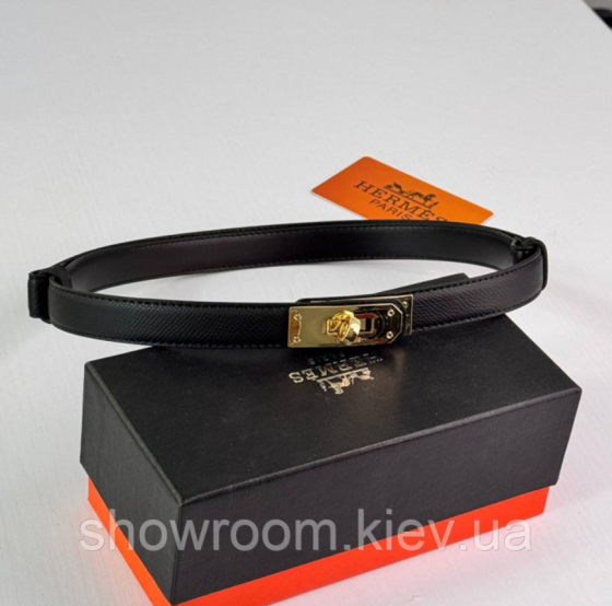 Черный женский ремень из натуральной кожи Hermes (280-1) Киев
