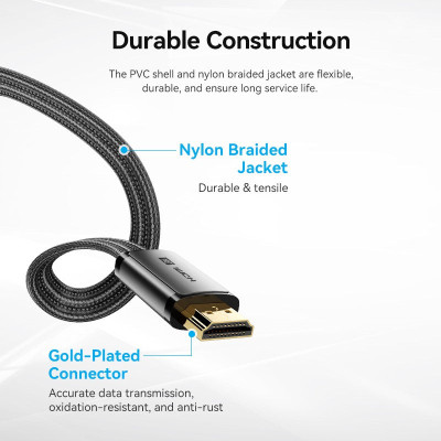 Кабель HDMI M - M, 2.0 м, V2.1, 8K 60Гц, плаский з обплетенням, Vention Винница - изображение 3
