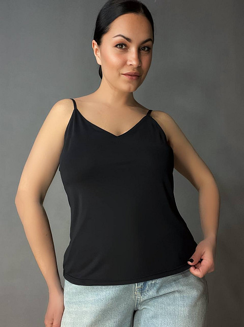 Майка женская A-N Q-13 базовая на тонких бретелях с подкладкой, черный, one size Киев - изображение 6