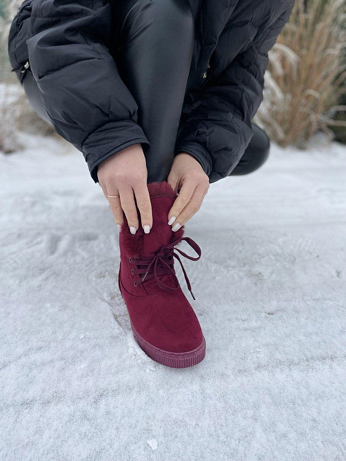 Violeta Черевики жіночі Violeta бордові еко-замша з хутром висота 16.5см підошва 2.5см розмір 3 Коломия - фото 5