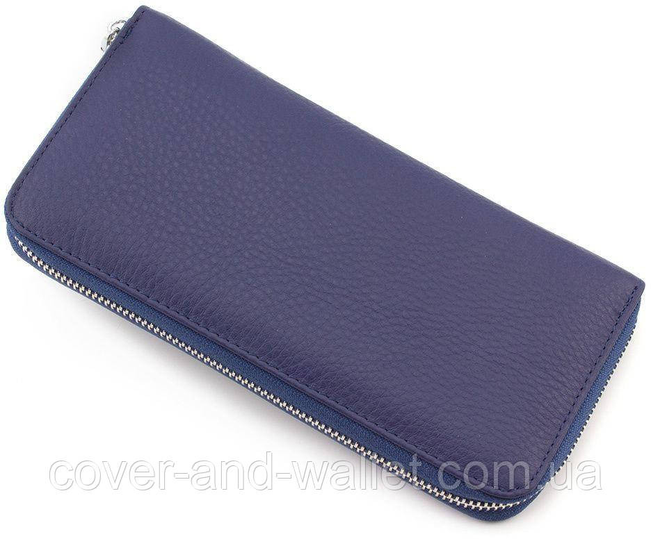 Женский голубой кожаный кошелек на молнии с ремешком ST Киев - изображение 2