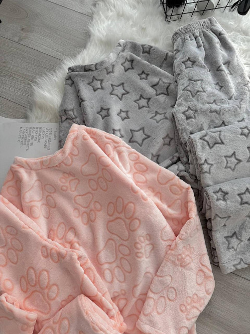 Женская теплая повседневная домашняя махровая пижама турецкая двусторонняя махра Персик, 46/48 Одесса - изображение 7