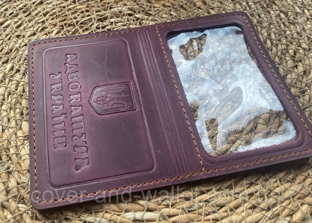Обкладинка на посвідчення адвокатура України з вінтажної шкіри бордового кольору Київ - фото 3