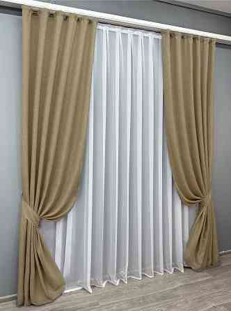 Комплект готових штор VR-Textil Льон Мішковина № 673ш Капучіно 100х270 см 2 шт (31-176) Київ