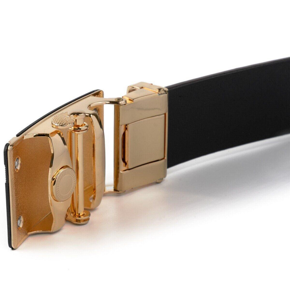 Ремень мужской с золотистой пряжкой и черной вставкой Vintage 20324 Коричневый Киев - изображение 3