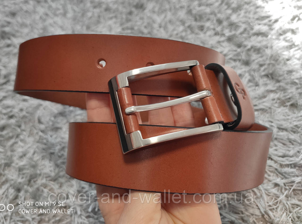 Стильний чоловічий ремінь рудого кольору з оригінальною пряжкою Grande Pelle Rullo Київ - фото 6