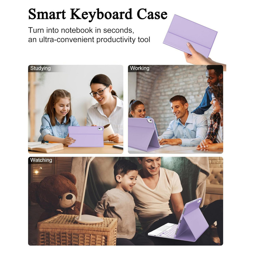 Клавіатурний чохол AMOUOGOEY QWERTZ для iPad Air 13 iPad Pro 12.9 світло фіолетовий Bluetooth трекпад підсвітка USB-C Київ - фото 8