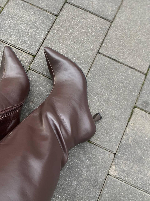 Чоботи жіночі демісезонні весна-осінь на низькому каблуці 6058 шоколадні з натуральної шкіри р. Коломия - фото 9