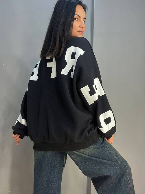 Світшот жіночий DAVRAS 6001 подовжений оверсайз напис на спині PERFECT утеплений на флісі one size чорний, чорний, one size Київ - фото 5