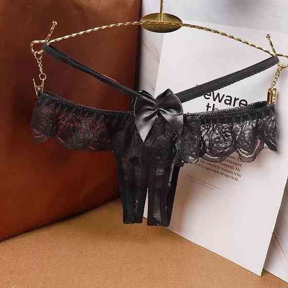 Трусики з розрізом та бантиками чорні - розмір універсальний (на резинці) Київ