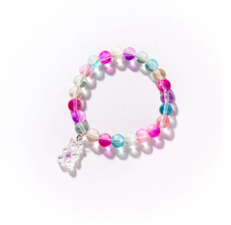 Браслет с желейными мишками и бусами, цвет мишки прозрачный, размер универсальный на резинке, мишка 1,6см Киев - изображение 1