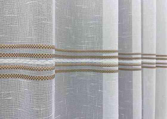 Тюль VR-Textil 1429т Кружево Лен Белый с коричневым 300х270 см (42-0256) Киев
