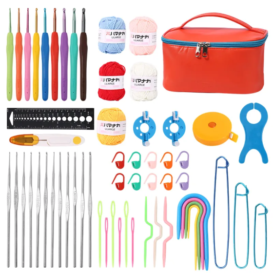 Набір для в'язання гачком із пряжею та аксесуарами в косметичці, червоний колір Кам'янець-Подільський