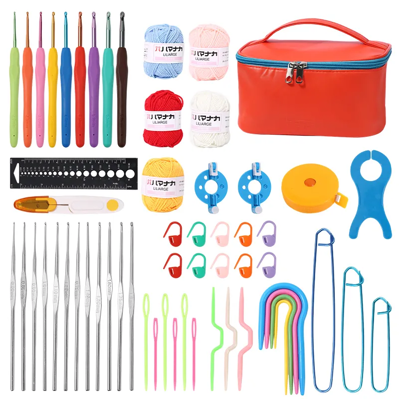 Набор для вязания крючком с пряжей и аксессуарами в косметичке, красный цвет Каменец-Подольский - изображение 3