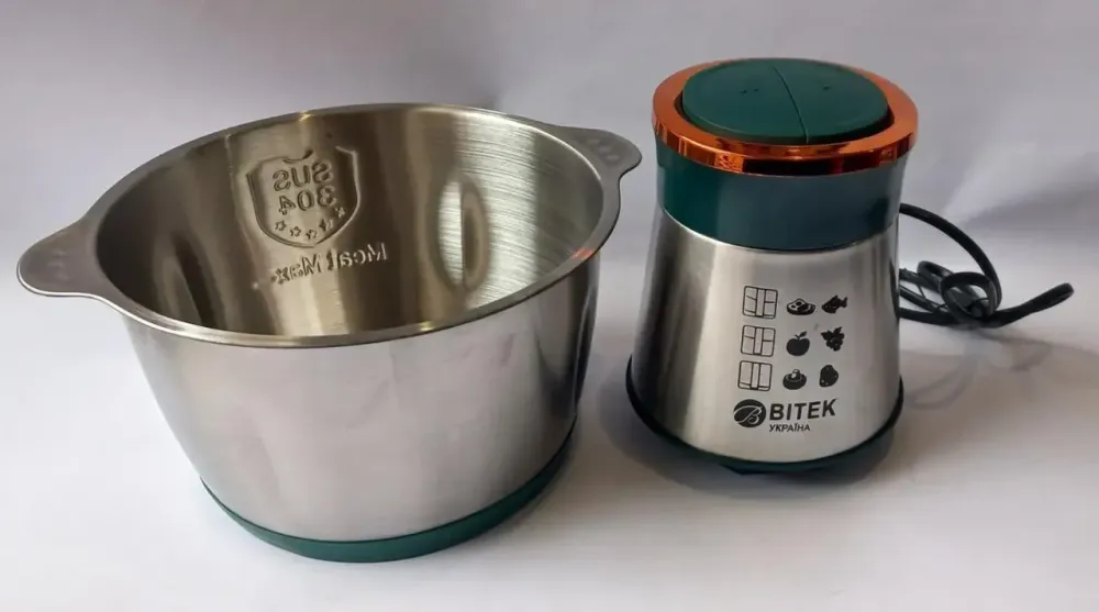 Електричний подрібнювач BITEK BT-7019, потужність 1000 Вт, 2 швидкості, чаша 2 л, метал. Одеса - фото 6