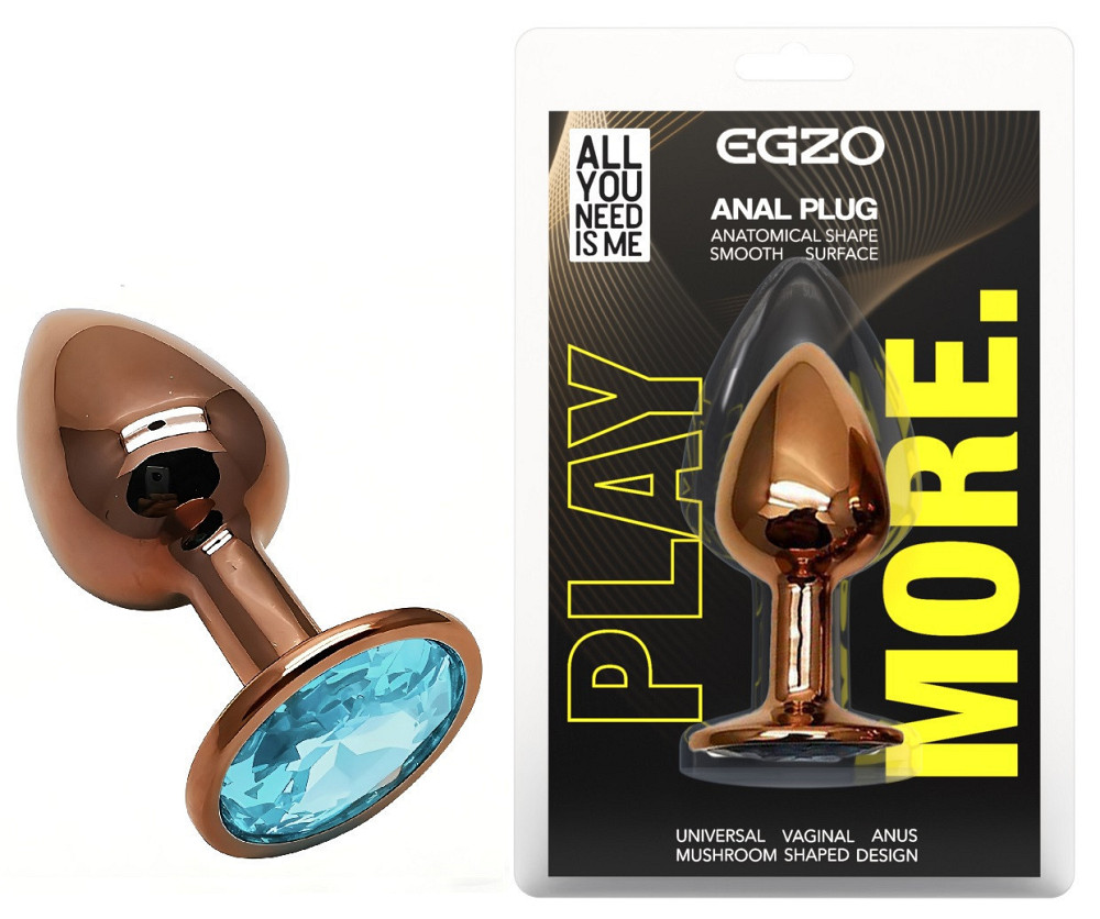 Анальна пробка з кристалом EGZO - Dark Gold Round Plug Aqua, size S Sex Aura Київ - фото 1