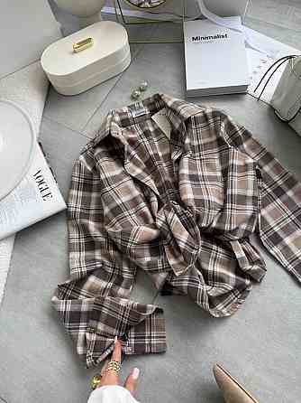 Женская повседневная оверсайз рубашка в клетку костюмный тиар Светлый шоколад Одесса