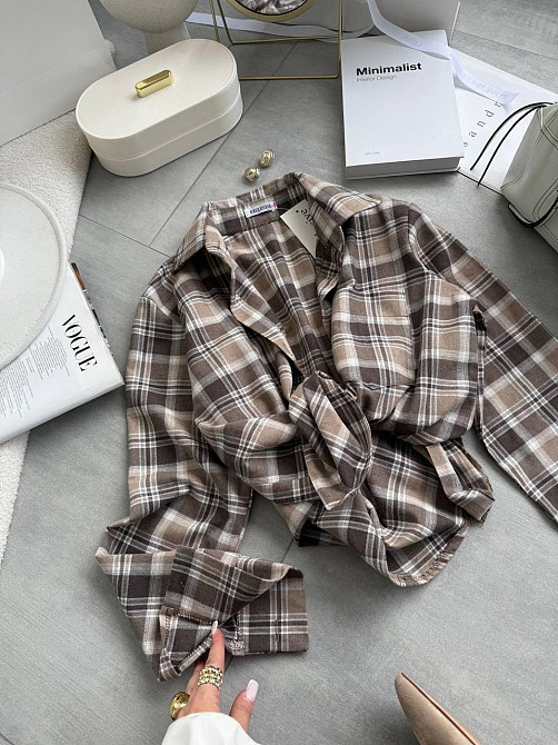 Женская повседневная оверсайз рубашка в клетку костюмный тиар Светлый шоколад Одесса - изображение 4