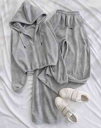 Женский прогулочный костюм двойка турецкий велюр Серый, 46/50 Одесса