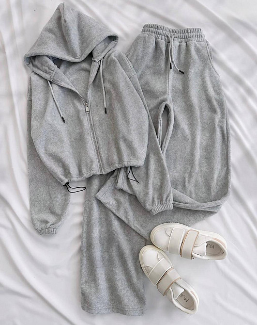 Жіночий прогулянковий костюм-двійка турецький велюр Сірий, 46/50 Одеса - фото 1