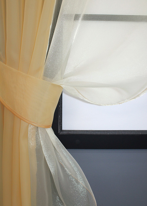 Кухонные шторы VR-Textil № 017к комбинированные с подвязками золотистый 265х170 см (59-966) Киев - изображение 3