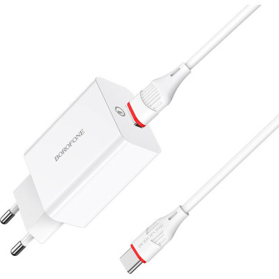 Зарядний пристрій BOROFONE BA21A Long Journey USB QC3.0 + cable USB to USB-C 18W White (6931474702487) Вінниця - фото 2