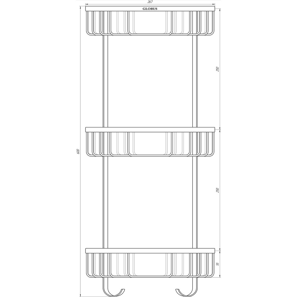 Поличка в душову SS8477-кутова Потрійна НЕРЖ-SUS304-(200*200*600мм)-(Globus Lux) Луцк - изображение 2