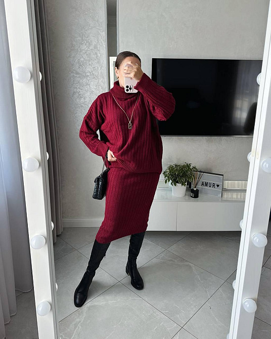 Жіночий теплий базовий костюм: светр та спідниця машинна в'язка + ангора Одеса - фото 4