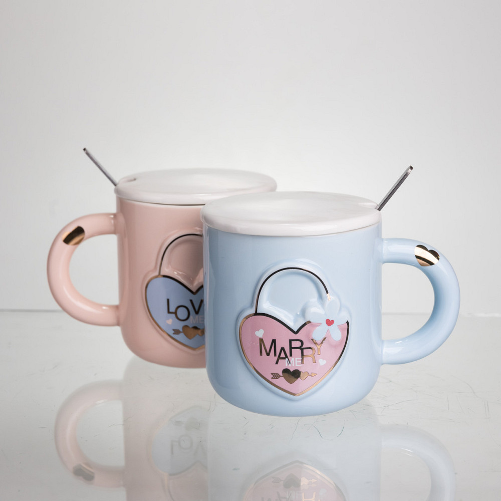 Yiwu Набір парних порцелянових чашок із серцем 2 (шт) по 400 (мл) чашки на подарунок із кришкою Коломия - фото 5